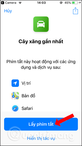 Lấy phím tắt