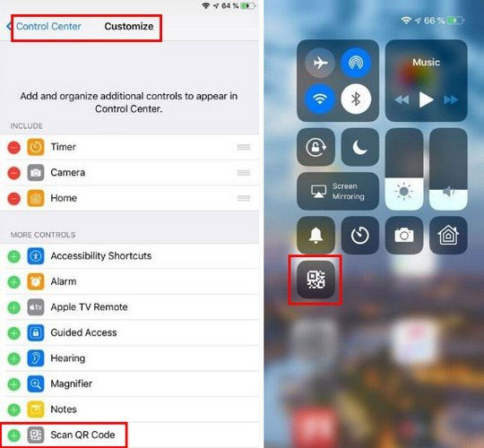 Add keyboard shortcuts for QR codes in Control Center
