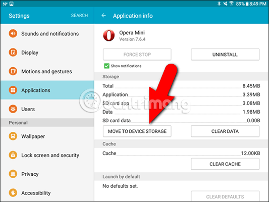 cách chuyển ứng dụng sang thẻ nhớ trên thiết bị Android Samsung