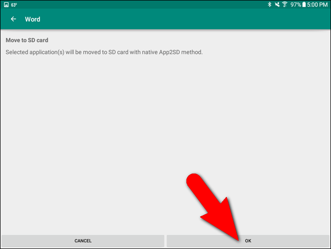 cài đặt ứng dụng android trên thẻ nhớ SD Nhấn OK để xác nhận di chuyển