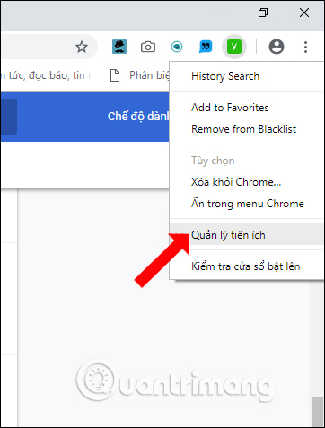 Quản lý tiện ích trên Chrome