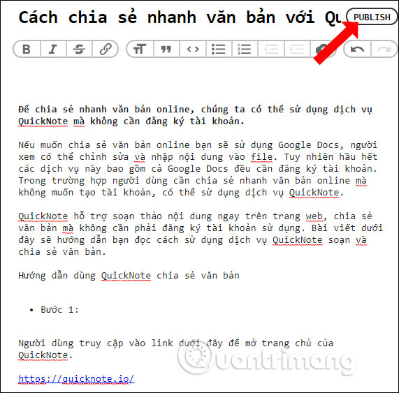 Cách chia sẻ nhanh văn bản với QuickNote