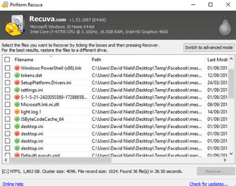 Recuva - Recover mistakenly deleted files on Windows