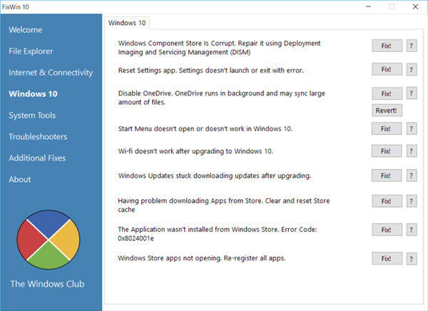 FixWin - Solve common problems on Windows