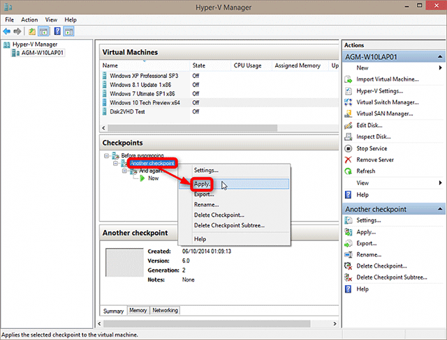 Cách tạo và sử dụng các Checkpoint Hyper-V trong Windows 10 9