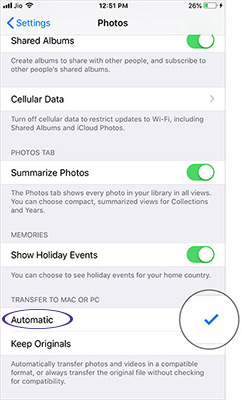 Chọn Automatic để tự động chuyển đổi ảnh