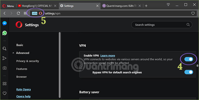 Cách sử dụng VPN trên trình duyệt Opera