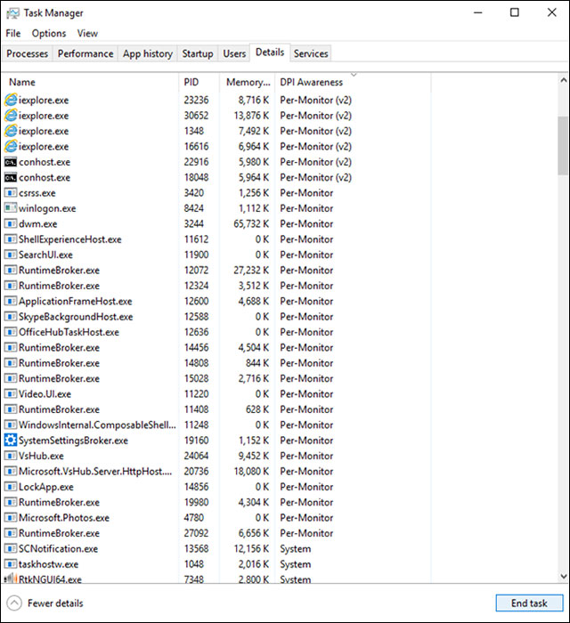 Thêm mục Details trên Task Manager
