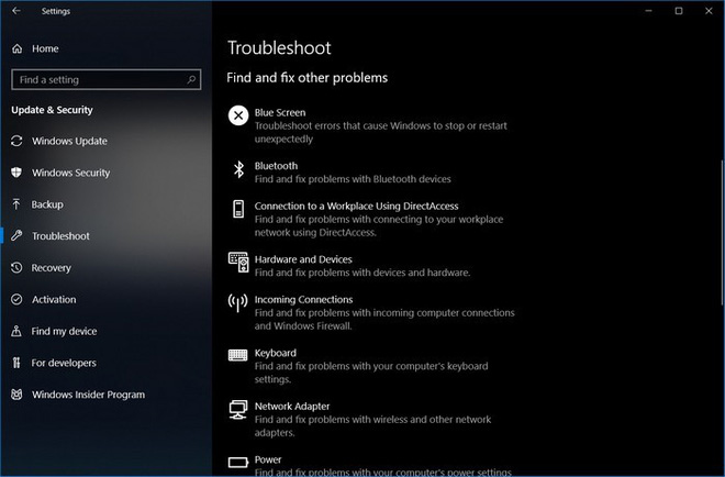 Đến phiên bản 19H1 công cụ Troubleshooter sẽ tự động xác định sự cố nào đang tồn tại trong hệ thống và tự động tiến hành khắc phục