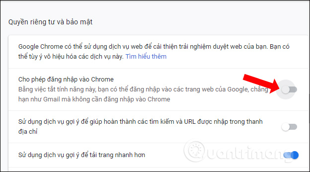 Tắt cho phép đăng nhập Chrome
