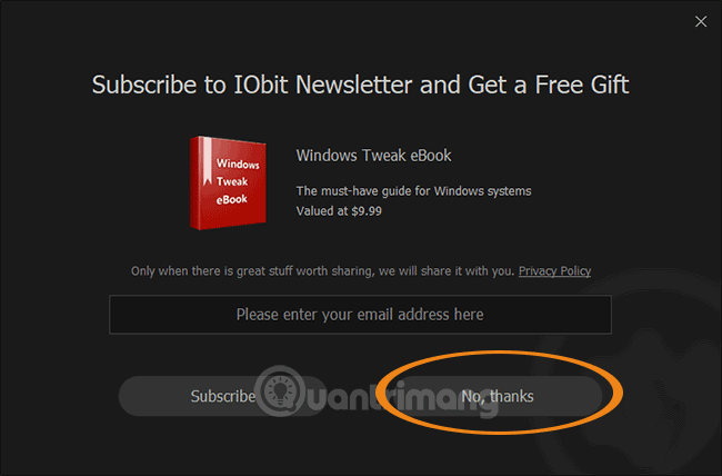 Không nhận thư tin tức từ IObit