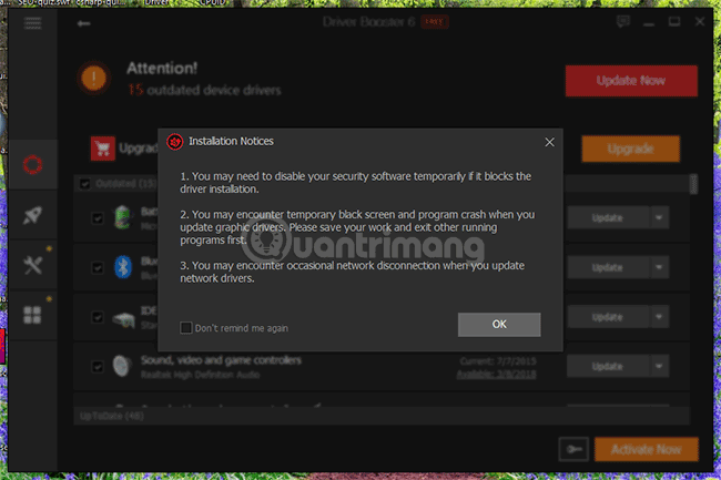 Lưu ý khi cập nhật driver