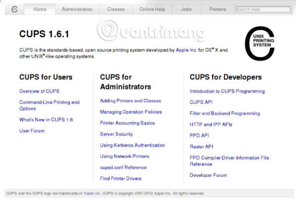 Giao diện CUPS