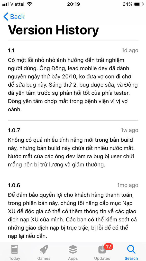 Dòng mô tả update cực “lầy” của Comi trên App Store