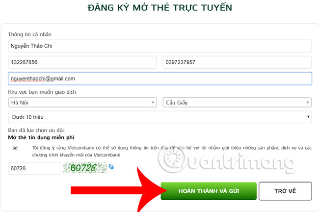Cách làm thẻ Vietcombank Online