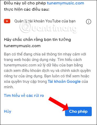Cho phép truy cập tài khoản