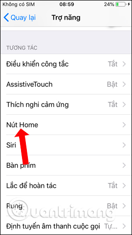 Nhấn phần nút Home