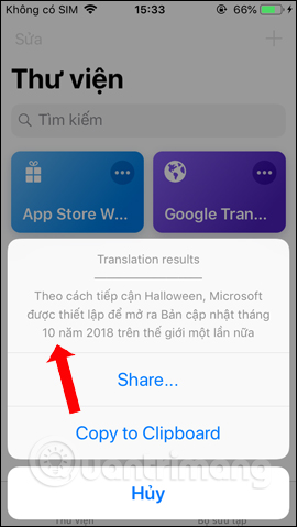 Translation results