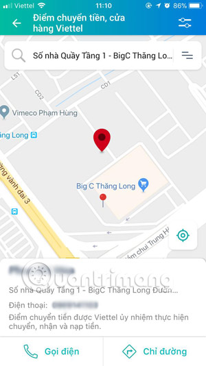 Địa điểm thu tiền ViettelPay