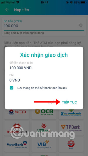 Xác nhận giao dịch ViettelPay