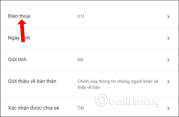 Thêm điện thoại cho Gmail