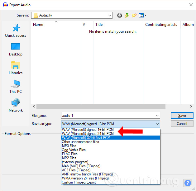 Chọn định dạng file