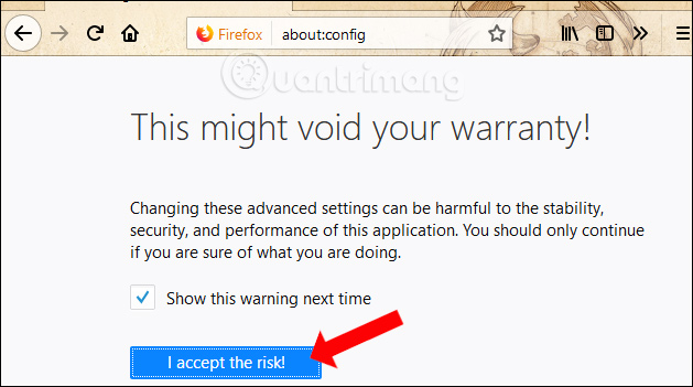 Truy cập trang thiết lập trên Firefox