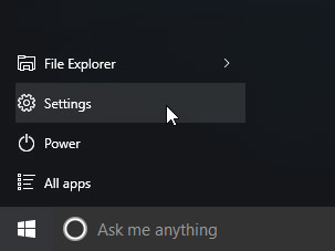 Trong Windows 10, nhấp vào nút Start, sau đó chọn Settings.