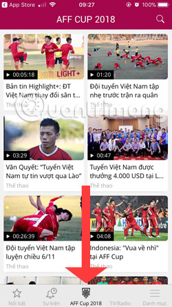 Giao diện sự kiện AFF CUp 2018