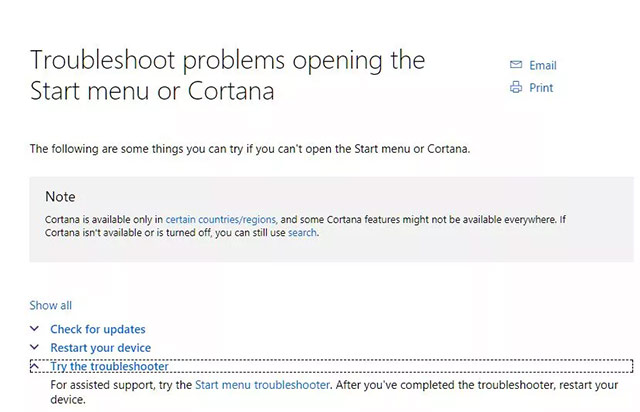Chạy trình gỡ lỗi Troubleshooter cho menu Start