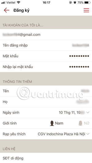 Thông tin đăng ký CGV Cinemas