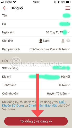 Xác nhận đăng ký tài khoản CGV Cinemas