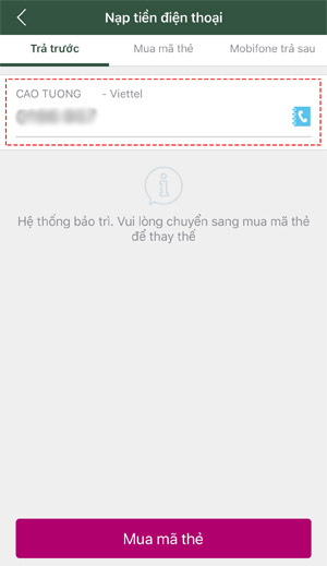 Chọn số điện thoại nạp tiền vào ví Momo