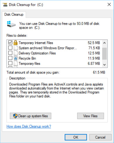Chạy Disk Cleanup