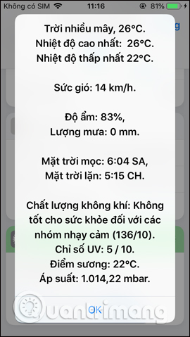 Thông tin thời tiết chi tiết