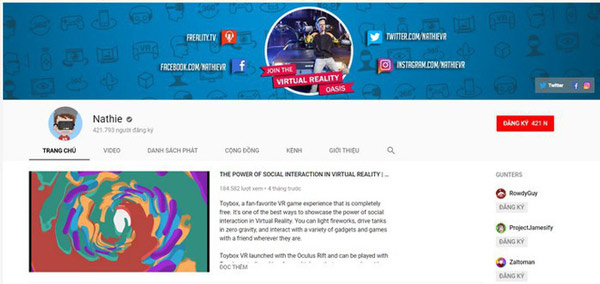 Kênh YouTube chuyên về các video game VR