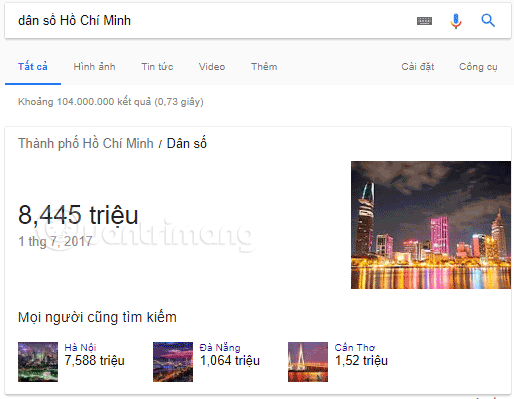 Xem dân số Hồ Chí Minh trên Google