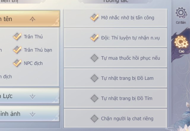 Menu Tương Tác Liệt Hỏa VNG