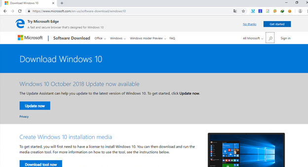 ISO của Windows 10 October