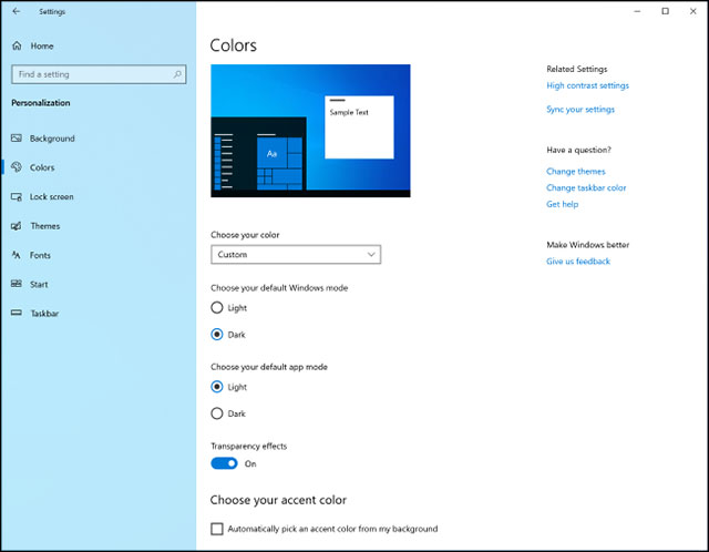 Các lựa chọn theme mới trong phần cài đặt