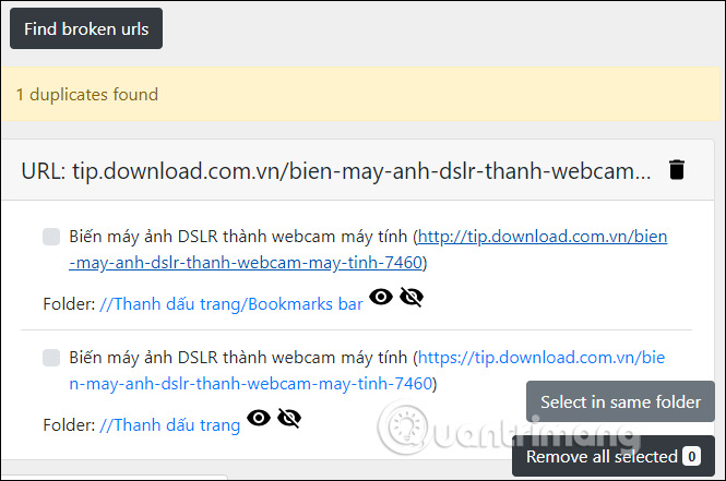 Tìm bookmark trùng nhau