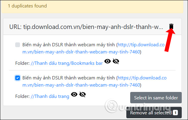 Xóa bookmark trùng nhau