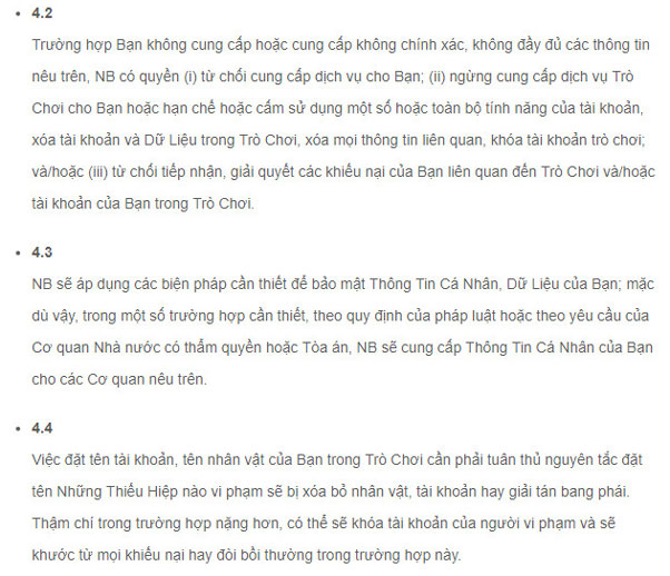 Thỏa thuận người dùng PUBG Mobile VNG 2