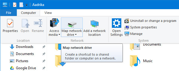 Chọn tab Computer và sau đó chọn tùy chọn Map Network Drive.