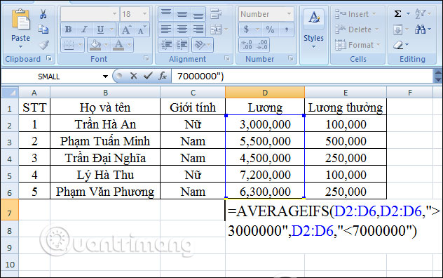 Cách dùng hàm AVERAGEIFS trên Excel - Ảnh minh hoạ 2