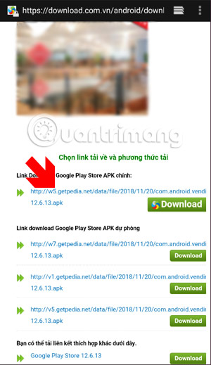 Chọn link tải Google Play Store về máy