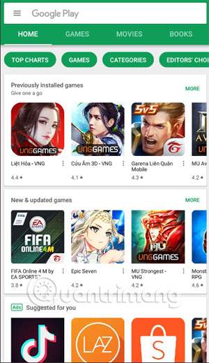 Giao diện chính Google Play Store