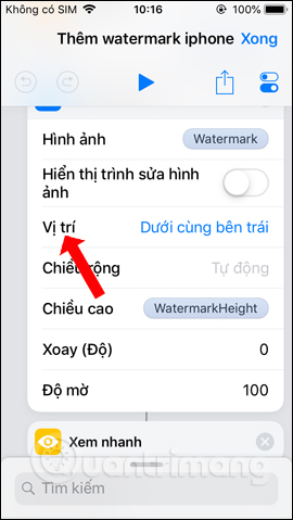 Vị trí chèn watermark