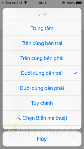 Chọn vị trí chèn