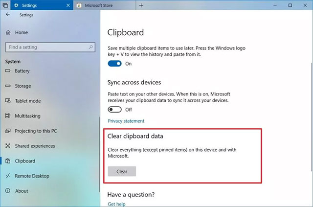 Xóa lịch sử clipboard trên Windows 10?